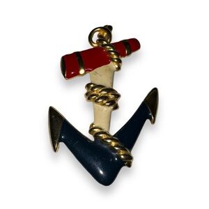 VTG Nautical Red White & Blue Enamel Ship Anchor Gold Tone Brooch Pin